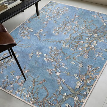 Branch Blossom Blue Area Rug - Vintage Floral Accent Carpet - Spring Garden Scene Mat - Almond Tree Area Rug - Rustic Pastel Floor Carpet