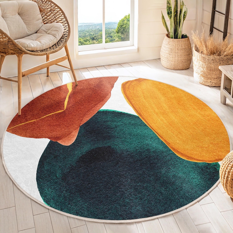 Abstract Colorblocks Round Rug - Geometric Shapes Artistic Circle ...