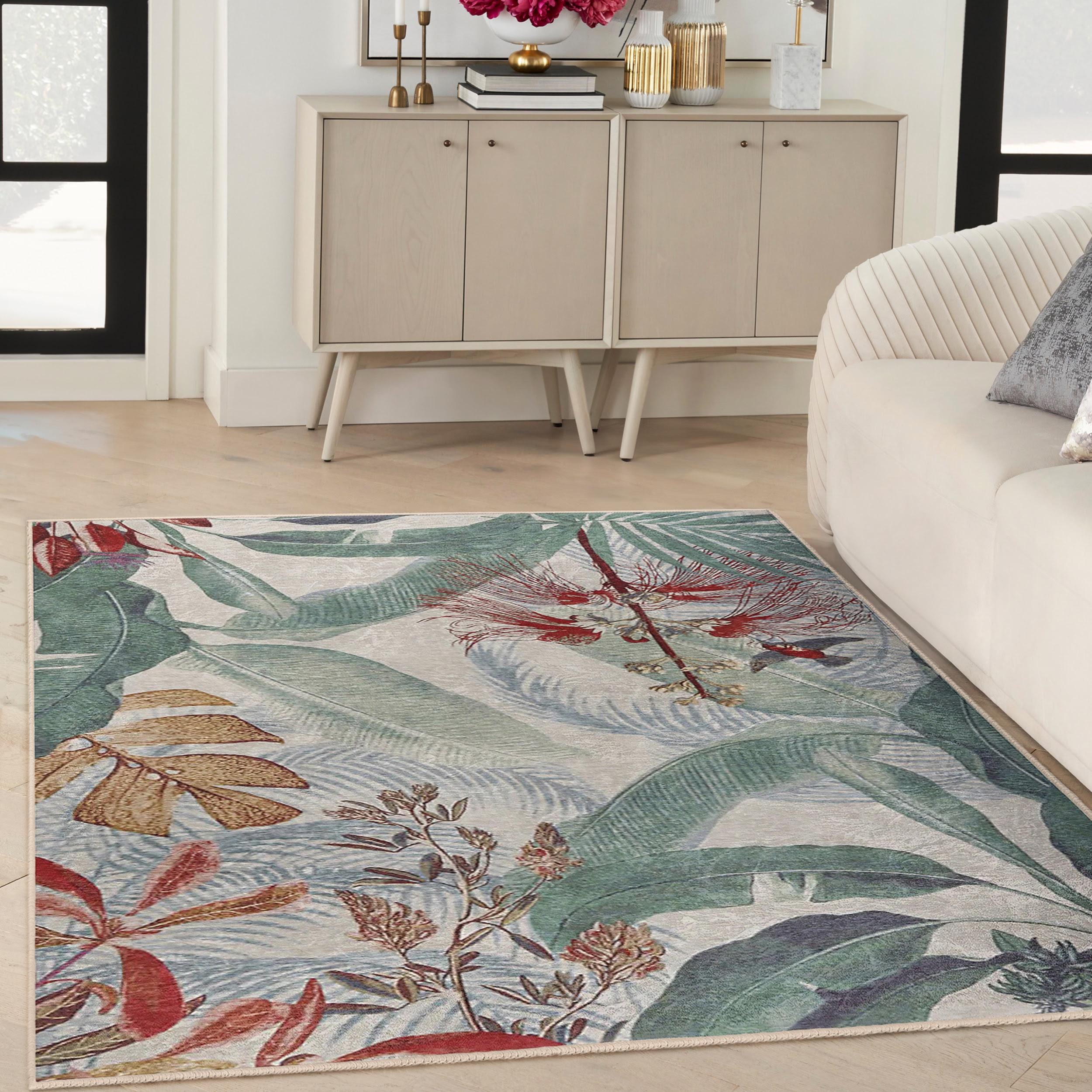 Leaves Botanical Accent Rug - Green Foliage Art Carpet -nature Inspired ...