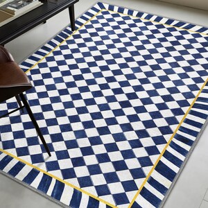 Modern Floor Runner - Navy Patio Mat - Home Accent Carpet Gift
