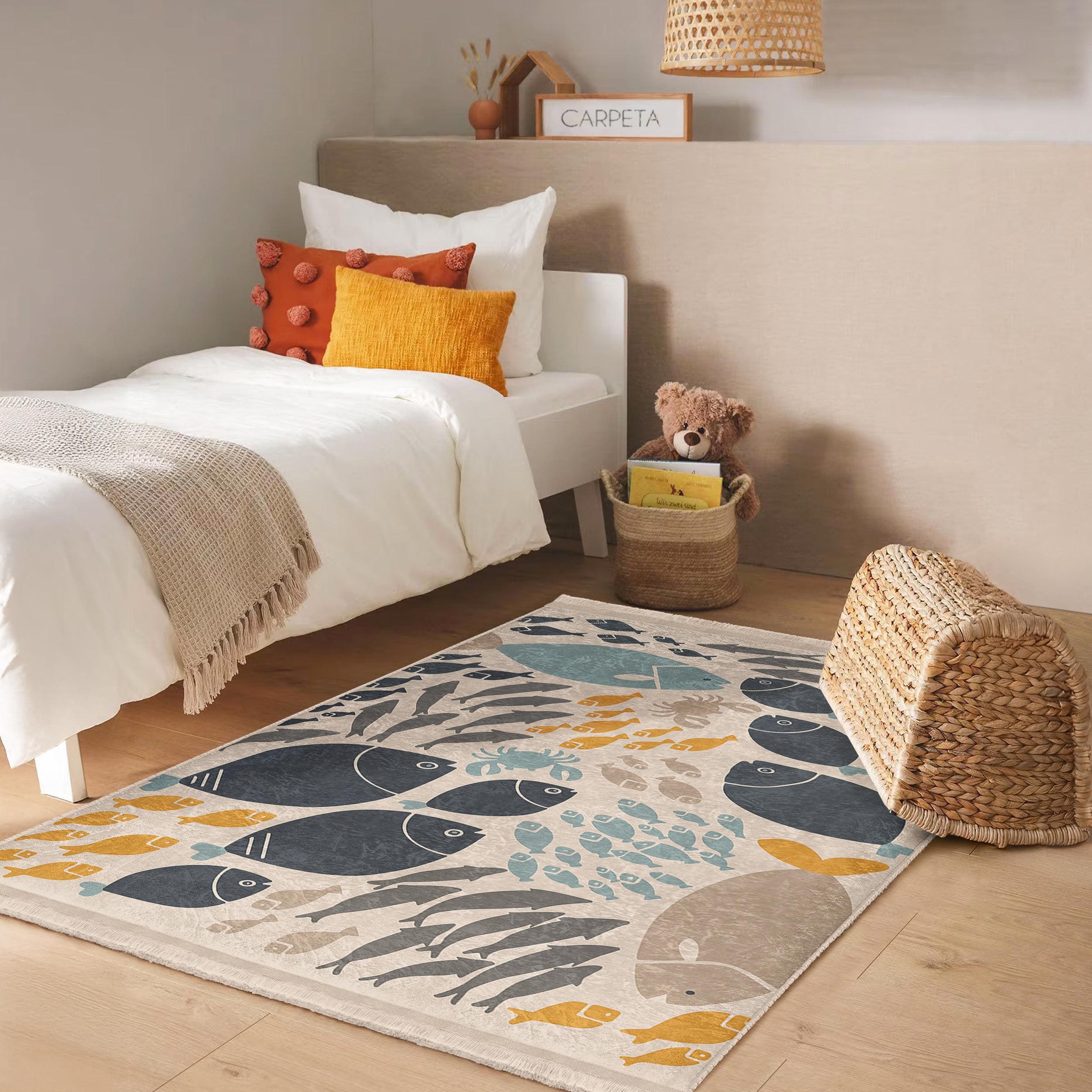 Oceanic Throw Rigs Underwater Fish Design Rug - Oceanic Marine Life Mat - Aqua Beige ...