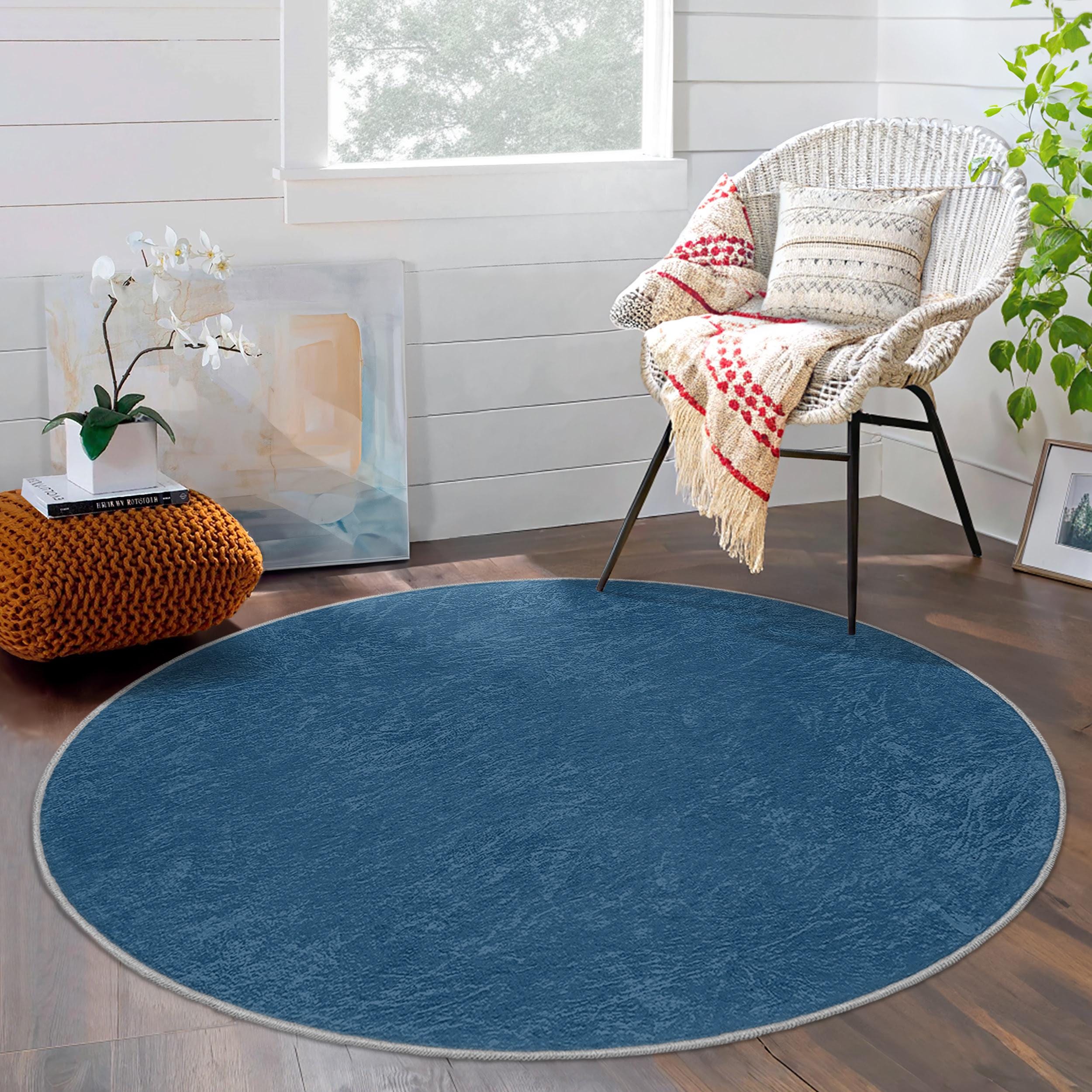 Blue Texture Modern Round Rug-cool Abstract Ocean Design Circle