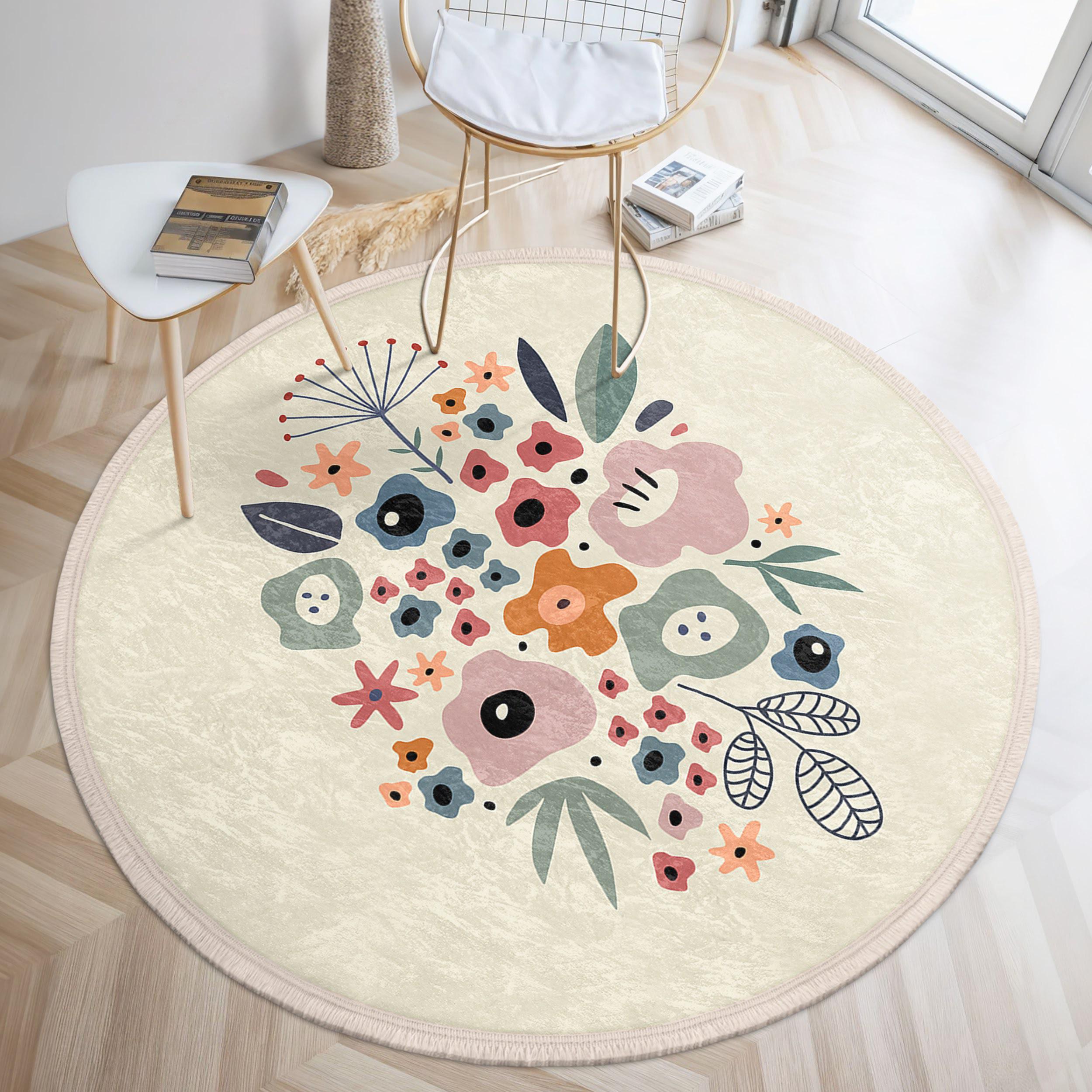 Pattern Floral Whimsical Rug Whimsical Floral Pastel Round Rug - Blooming Botanical Pattern Circle ...