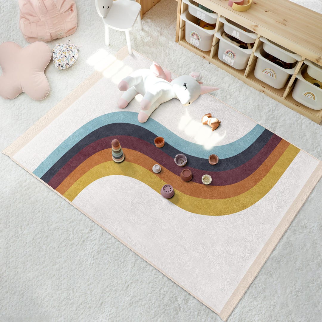Retro Wave Pattern 4x6 Kids Rug - Bold Colorful Stripes Area Rug ...
