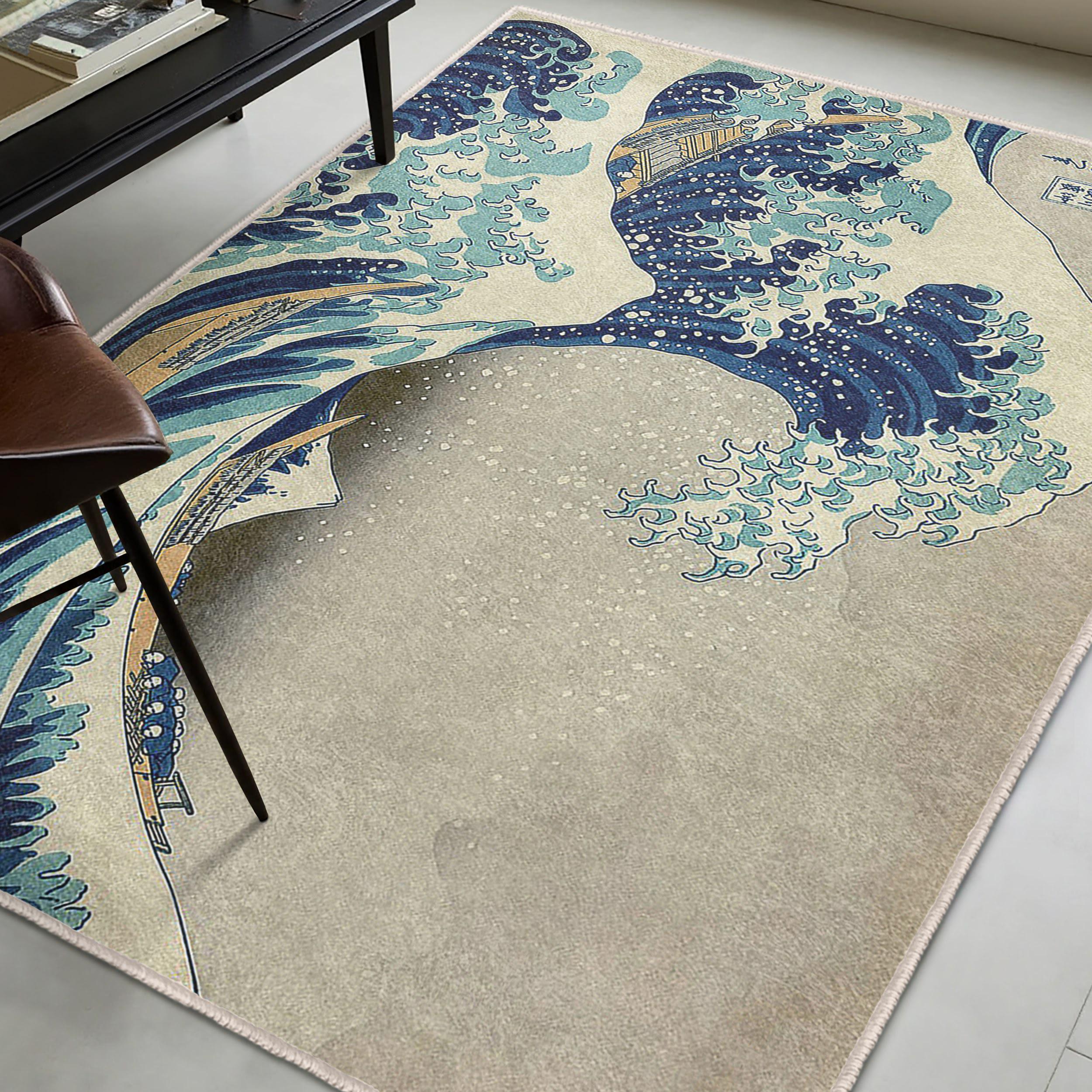 オーシャンウェーブアートラグ - 水彩画の波のカーペット - 沿岸