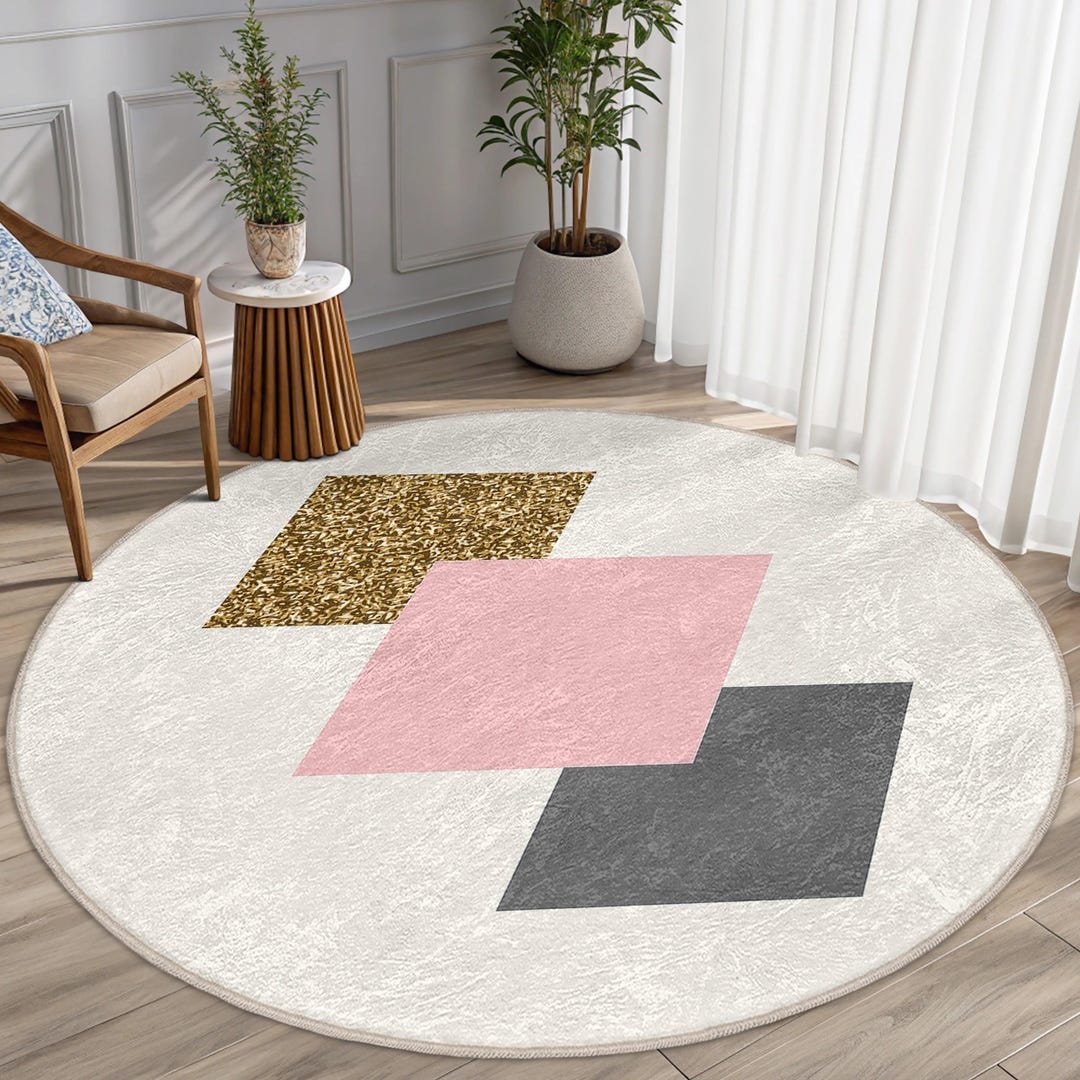 Geometric Square Pattern Area Rug Geometric Color Block Design Round Rug - Abstract Square Pattern Area ...