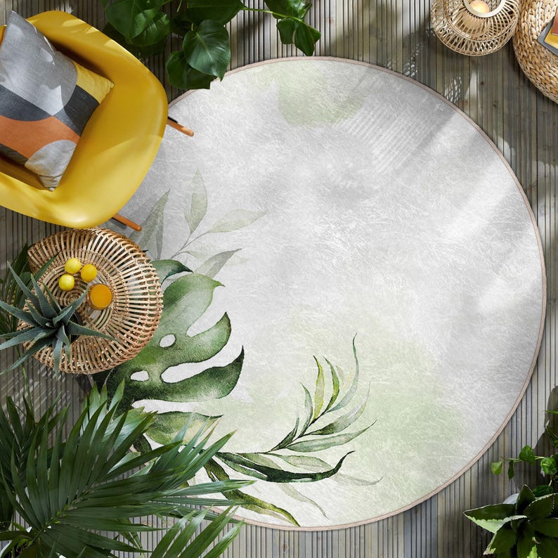 Washable Oval Mat - Tropical Vibes Carpe  -Exotic Circle Rug