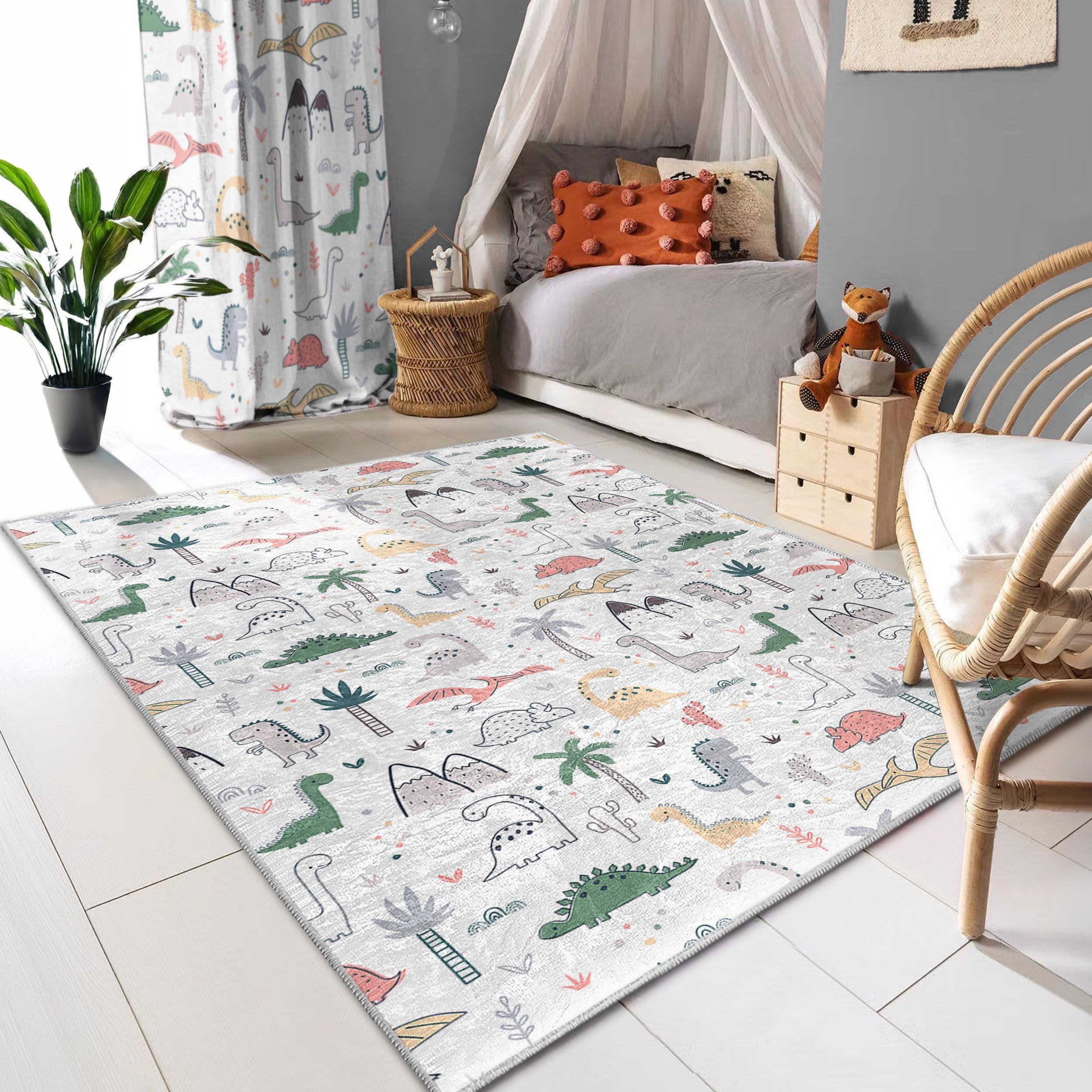 Dinosaur Safari Kids Rug - Dino Pattern Nursery Decor Mat