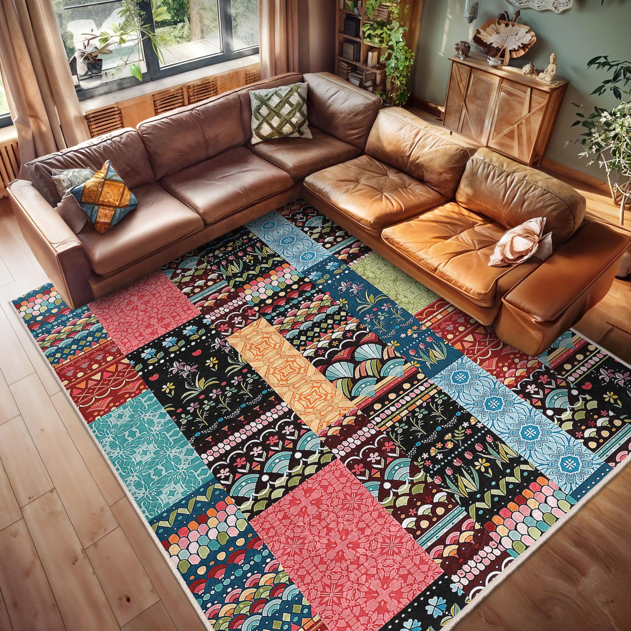 Geometric Patchwork Non Slip Washable Area Rugs / Door Mat / Carpet Rug Runner