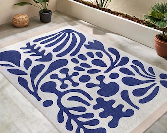 Blue Abstract Ripple Area Rug-vintage Wave Motif Mat-contemporary