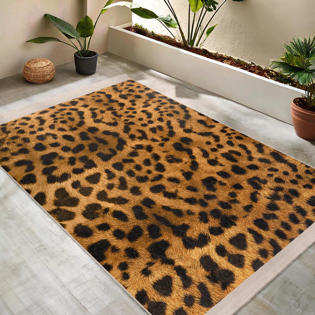 Leopard Print Area Rug - Bold Black Spots Mat - Wild Jungle Carpet ...