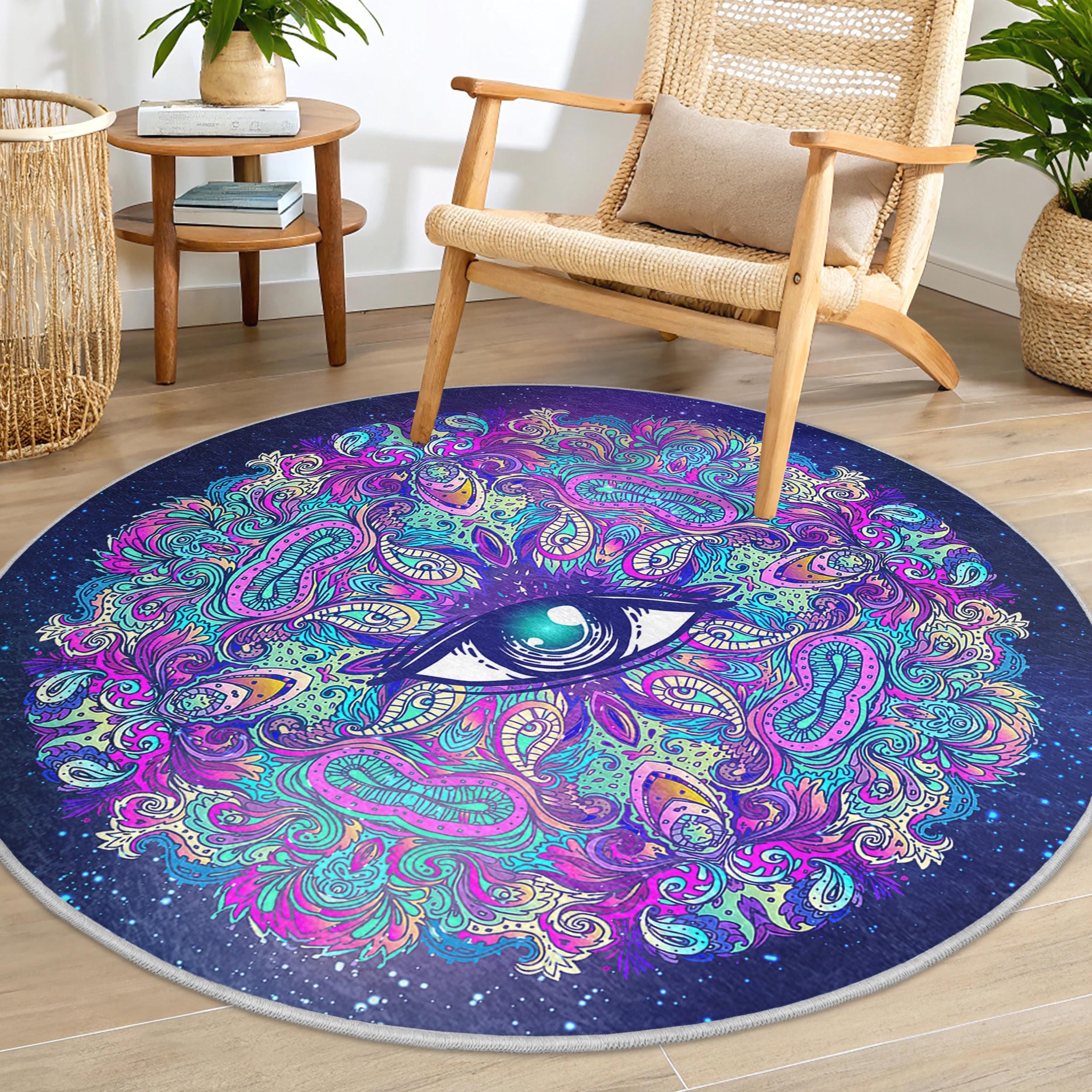Magical Eye Paisley Round Rug - Psychedelic Swirl Pattern Circle