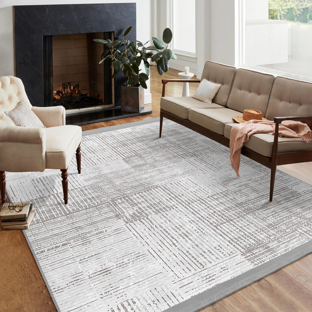 Photo inspiration: Visual Reference: Linear Textured Accent Rug Grey Line Area Mat Striped Anti