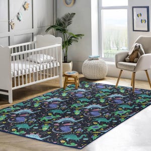 Bunter Dinosaurier Teppich - Spielzimmer Teppich für Kinder - Kinderzimmer Teppich mit Dinosaurier-Karikaturmuster