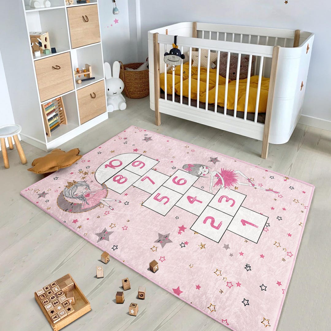 Ballet Hopscotch Game Rug-pink Star Number Pattern-children's Room ...