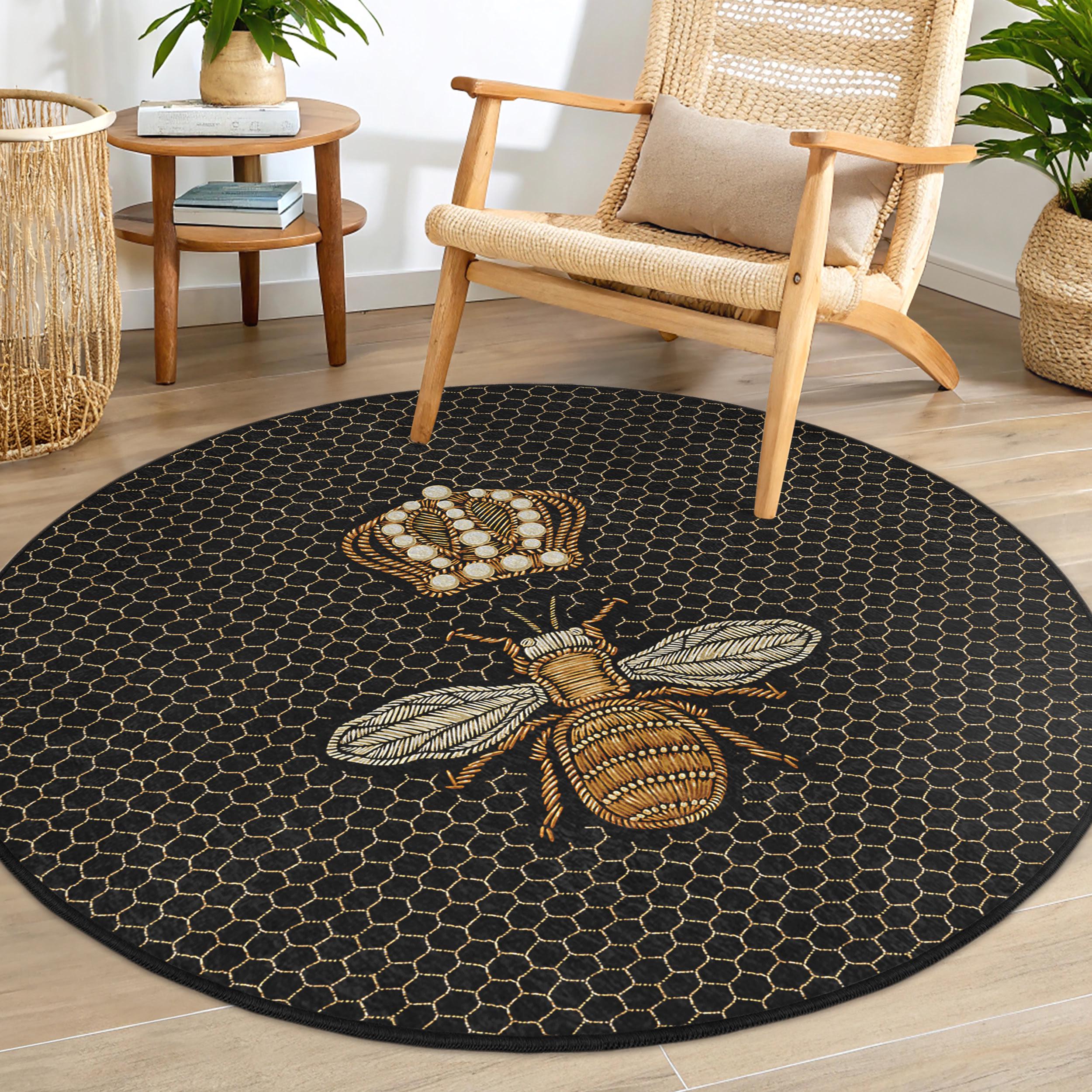 Bee Rug Green Hexagon Honey Bee Round Rug - Bee Honeycomb Circle Carpet -black Bee ...