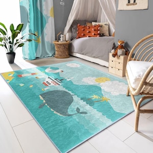 Beluga Orca Rug - Anti Slip Kids Mat - Nautical Kids Carpet Gifts