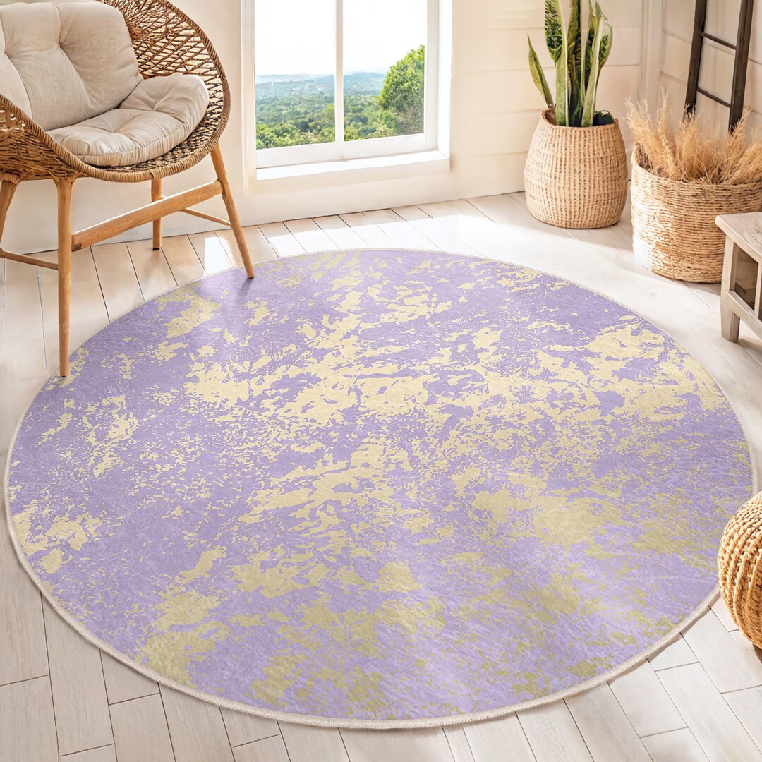 Lavender Gold Splatter Design Round Rug -abstract Pattern Circle Carpet ...