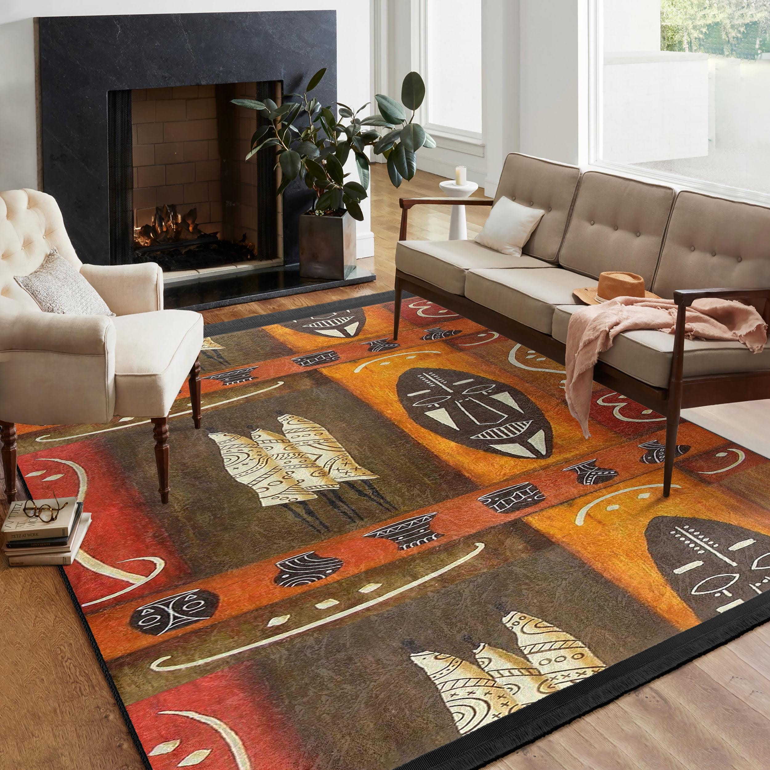 Rasist Rug African Tribal Mask Area Rug - Ethnic Geometric Art Carpet-cultural Non ...