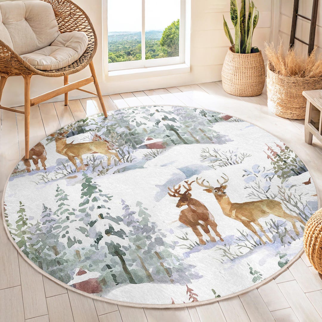 Wild Forever Rug Forest Animal Wonderland Round Rug - Wildlife Scene Forest Carpet ...