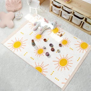 Tapis de chambre d'enfant Sunburst Design - Tapis jaune ludique motif soleil - Carpette pour chambre d'enfant - Tapis décoratif soleil brillant - Tapis créatif Sunbeam