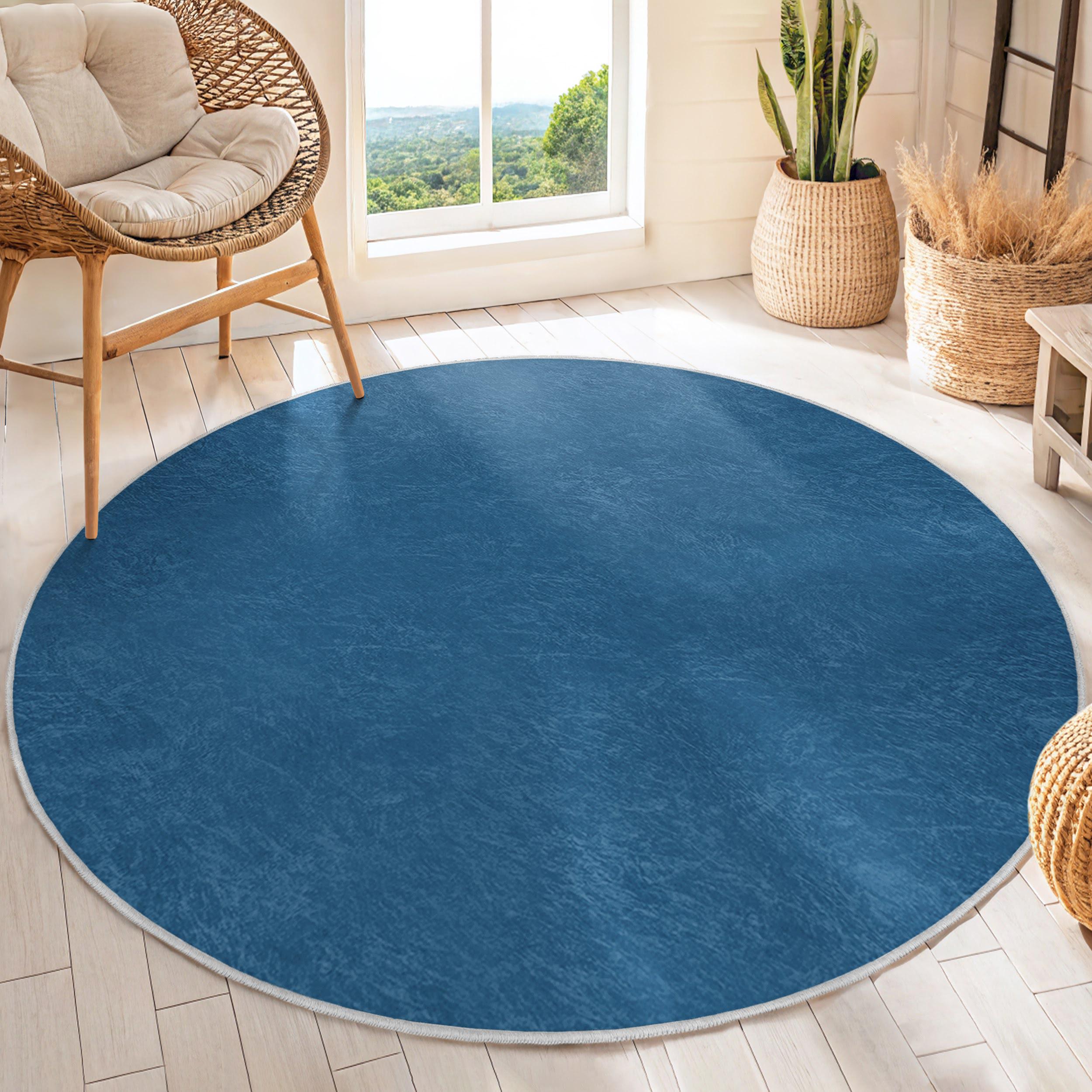 Blue Texture Modern Round Rug-cool Abstract Ocean Design Circle