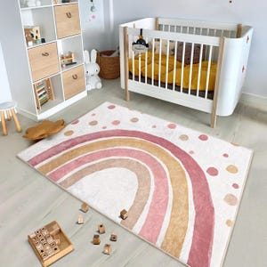 Pastell Regenbogen Kinderzimmer Teppich - Hell Rosa Bogen Formen Matte - Kinderzimmer Akzent Teppich - Bunt Gepunkteter Teppich
