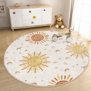 Sunshine Burst Kids Room Round Rug-celestial Sunshine Rainbow Motif ...