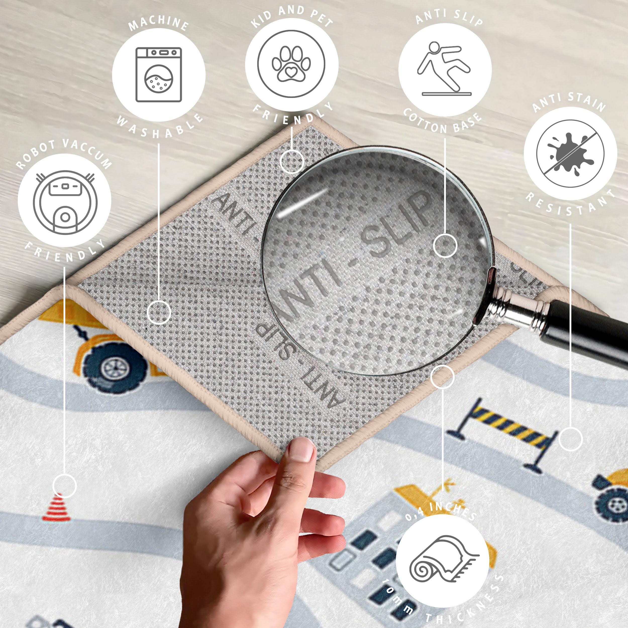 Construction Site Adventure Kids Room Round Rug-yellow Truck Grey Roads ...