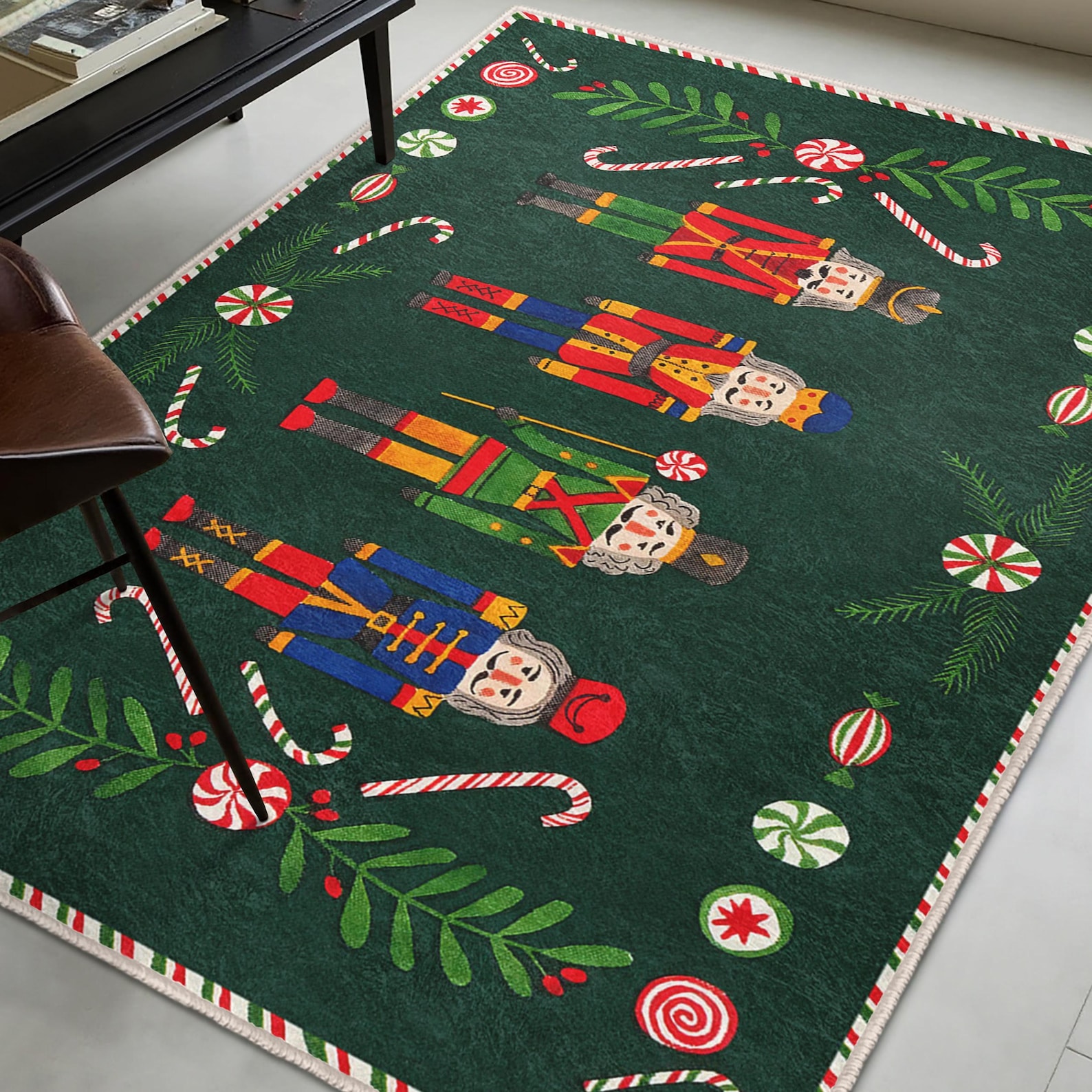 Ornament Pattern Rug Nutcracker Christmas Area Rug - Candy Cane Pattern Mat - Festive ...