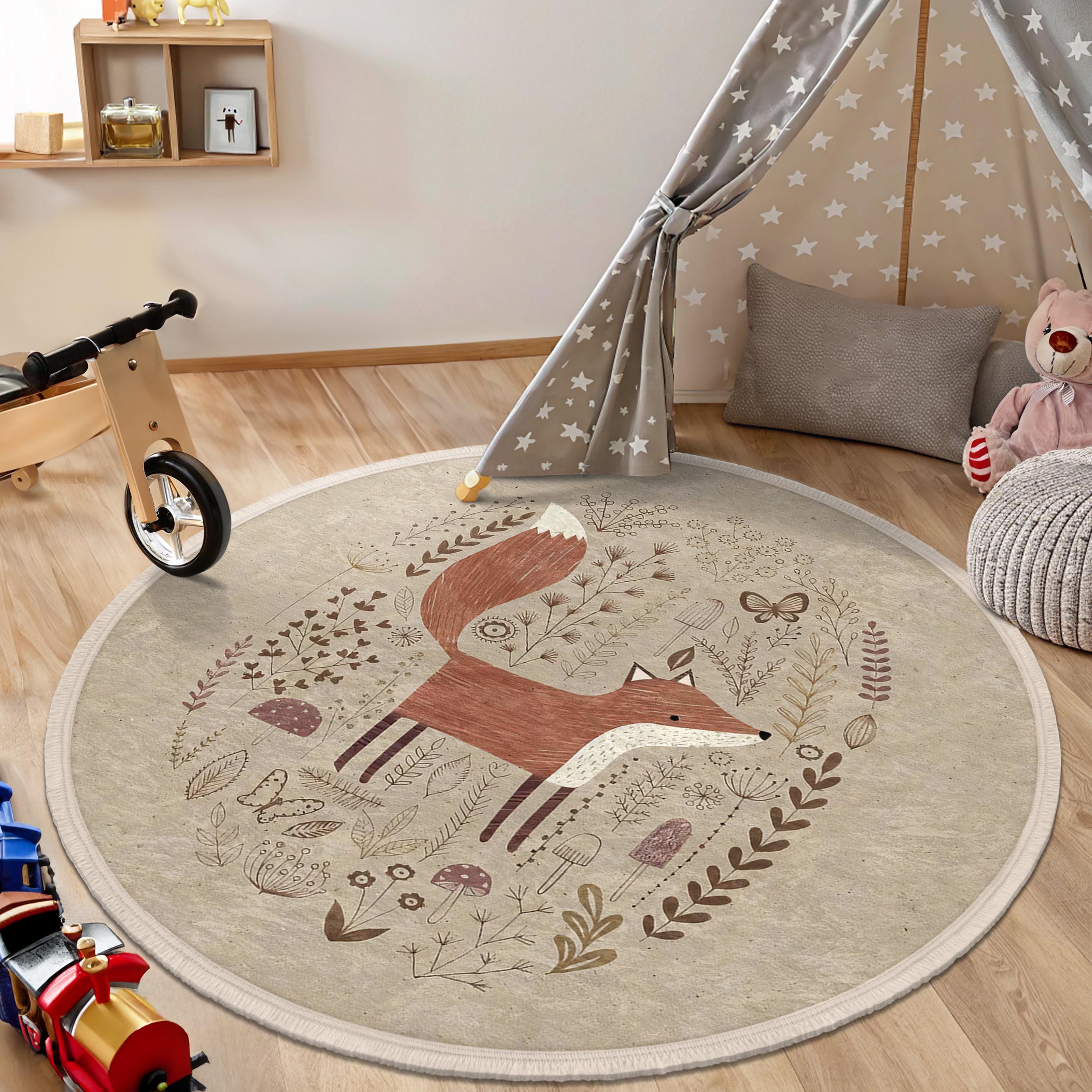Circle Rug Round Rug For Kids Bedroom Blue 3ft Cartoon Simple