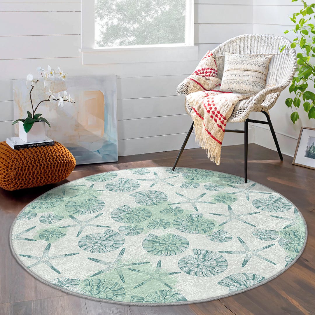 Coastal Seashell Starfish Round Rug-texture Pattern Sea Life Carpet ...