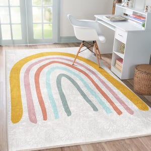 Retro Rainbow Design Rug - Pastel Arch Pattern - Colorful Accent Rug - Boho Area Rug - Modern Playroom Carpet - Vibrant Nursery Runner