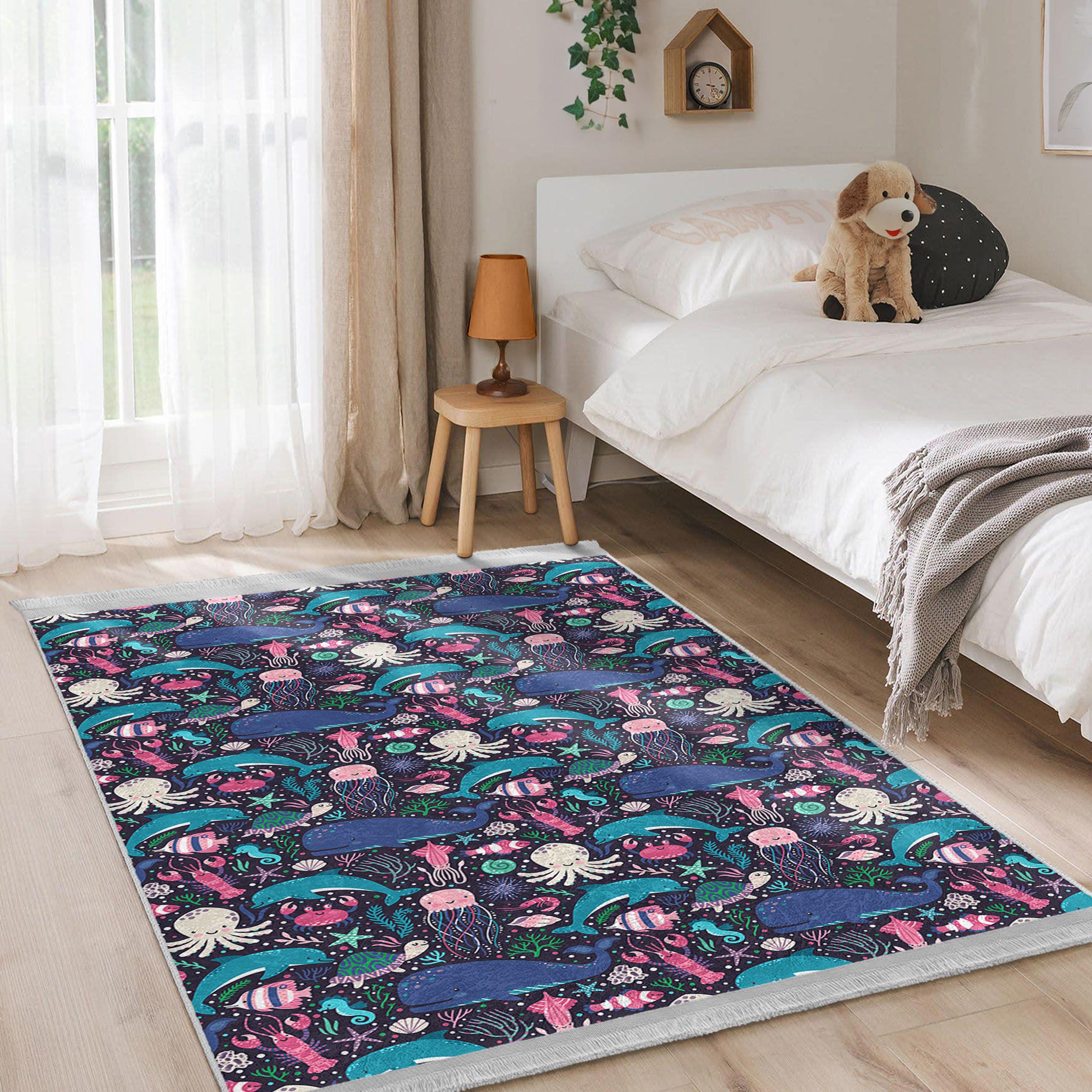 水中生物 海洋 子供用ラグ - 海の生き物 クジラ タコ柄 カーペット