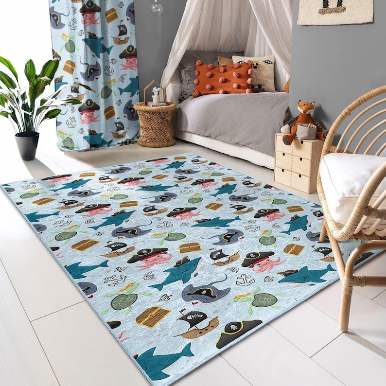 Sea World Rug - Newborn Shark Rug  -Toddler Pirate Carpe