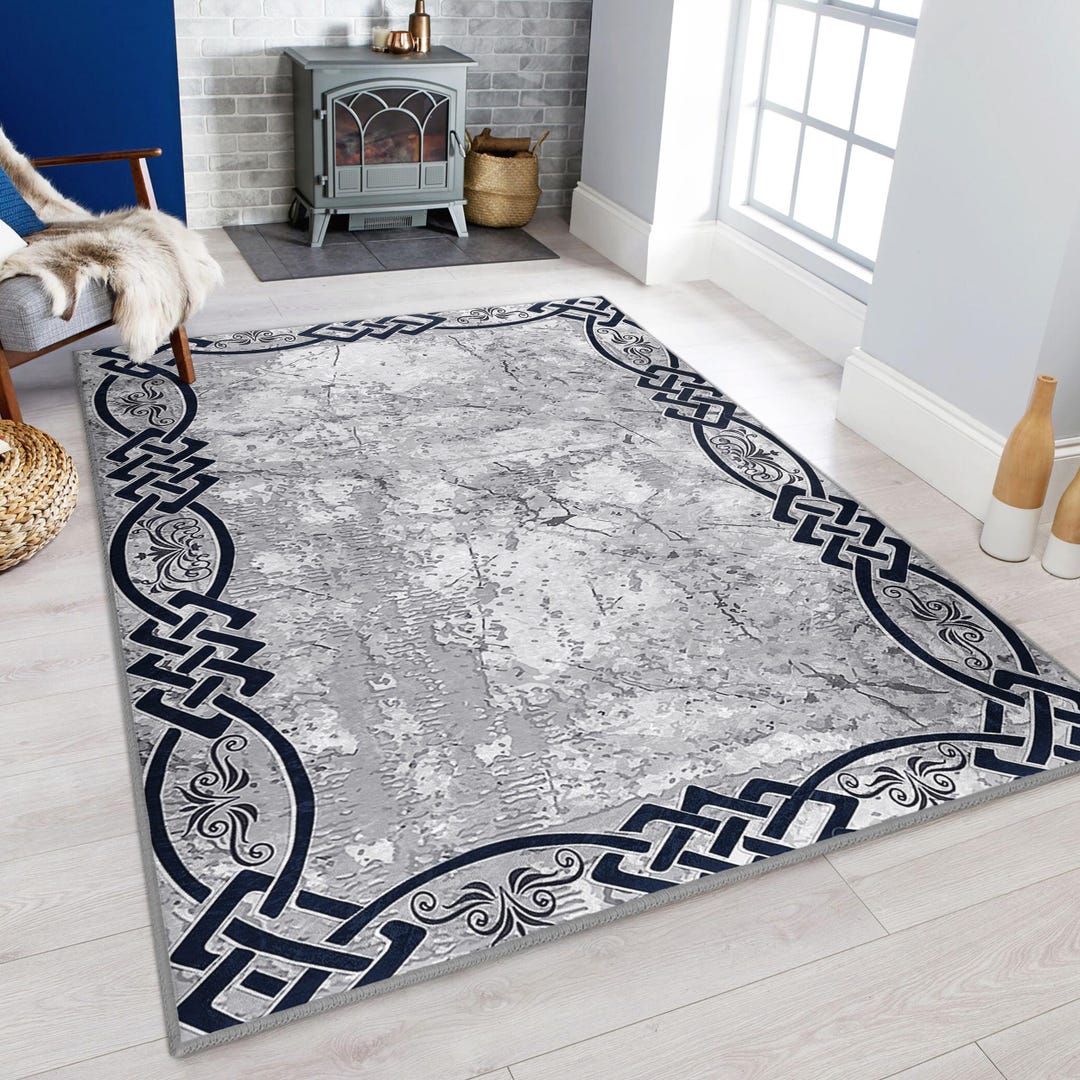 Celtic Knot Border Area Rug-mosaic Marble Mat-gray Overdyed Runner ...