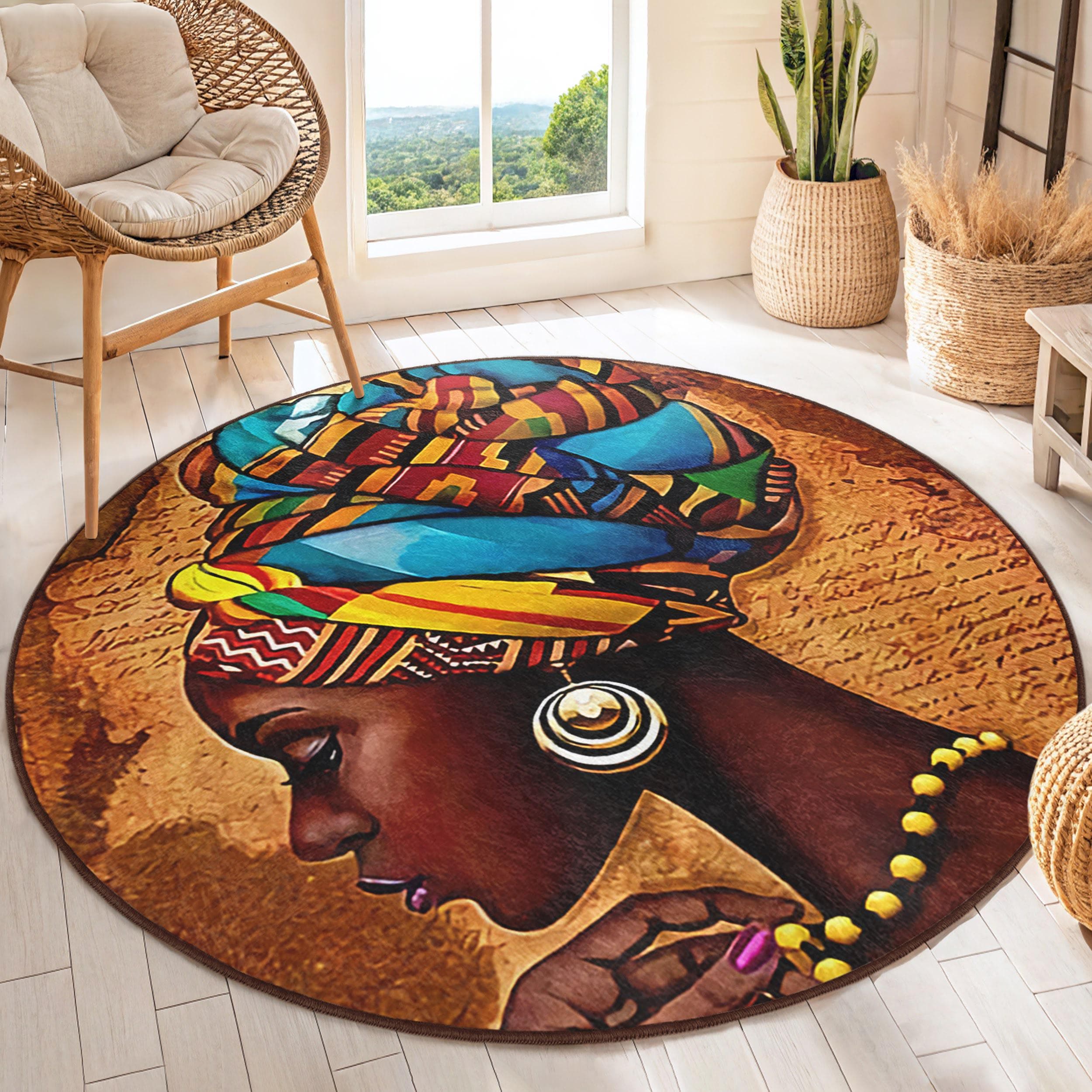 Cultural Rug African Art Round Rug - Cultural Headwrap Afro Circle Carpet -bold ...