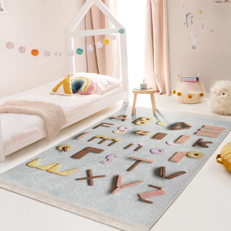 Playful Cookies Alphabet Kids Room Rug -textured Letter Carpet Kid's ...
