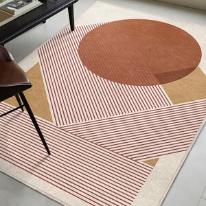 Bold AntiSlip Mat - Red Artistic Carpet - Beige Area Rug Gift