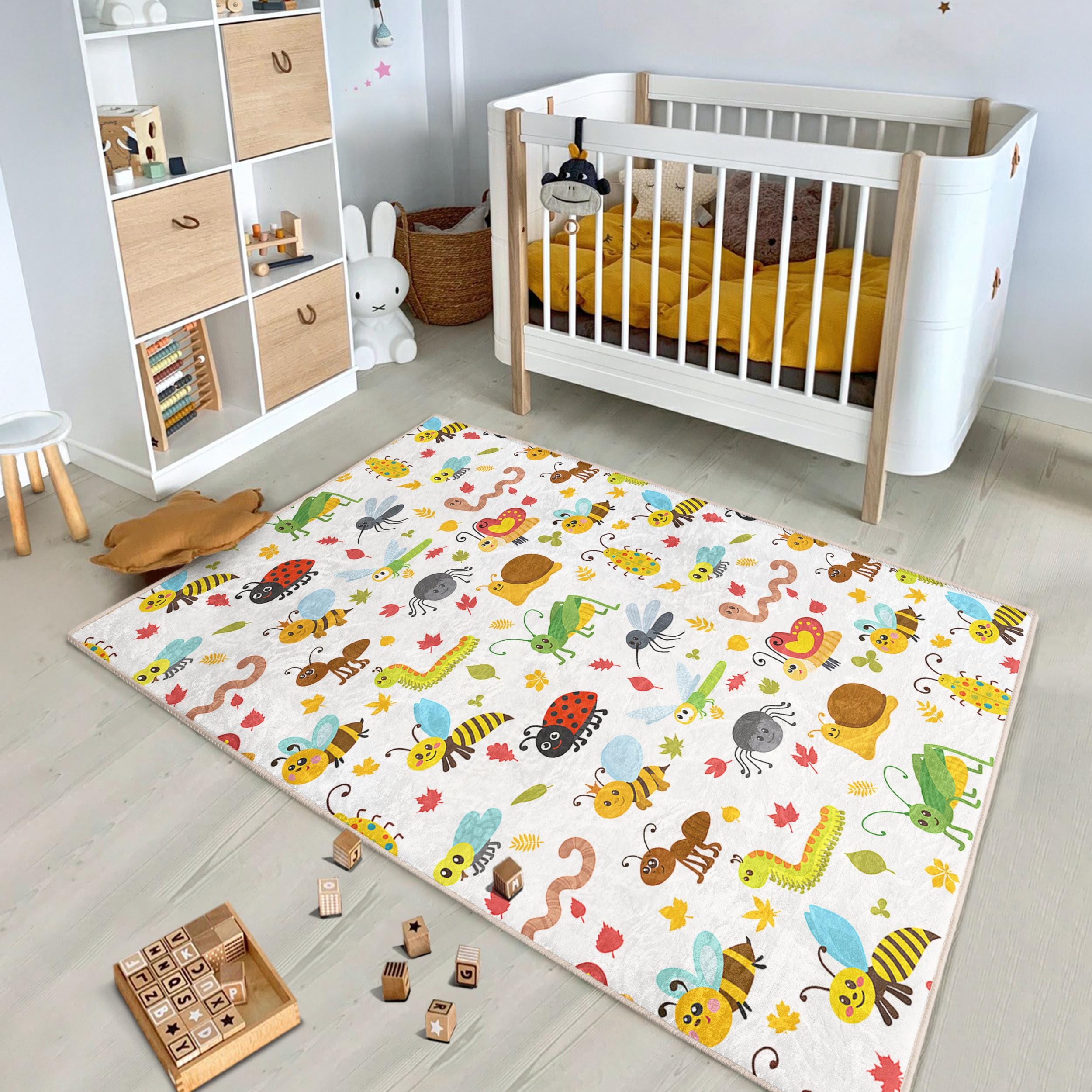 Colorful Bugs Kids Rug - Insect Playful Pattern Throw Rug - Bright ...