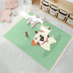 Personalizable Cartoon Dog Rug - Kids Green Carpet - Cute Puppy Play Rug