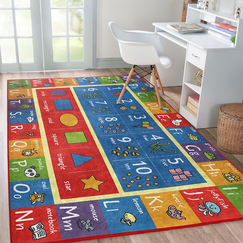Personalizable Educational Rug - Alphabet Design Carp - Anti Slip Kids Mat