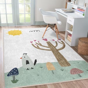Sonniger Cartoon Spielzeit Teppich - Herzbaum Vogel Muster Matte - Kinderzimmer Teppich - Bunter Teppich -Wunderschöner Akzent Teppich-Verspielte Kinderzimmer Matte