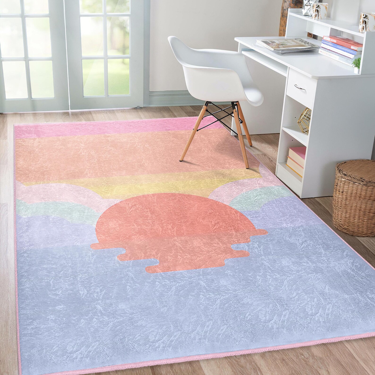 Pastel Multicolor Rug Sunset Rainbow Design Rug - Warm Pastel Color Palette Mat - Celestial ...