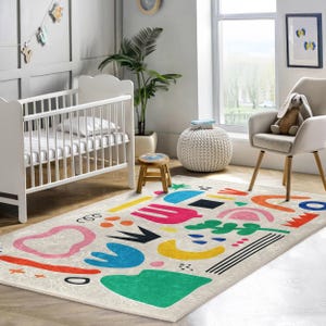 Abstrakcyjny wielokolorowy artystyczny dywan - śmiały geometryczny akcent kształtów - dywan do pokoju dziecięcego - kolorowy dywan do sypialni - nowoczesny design, zmywalny dywan