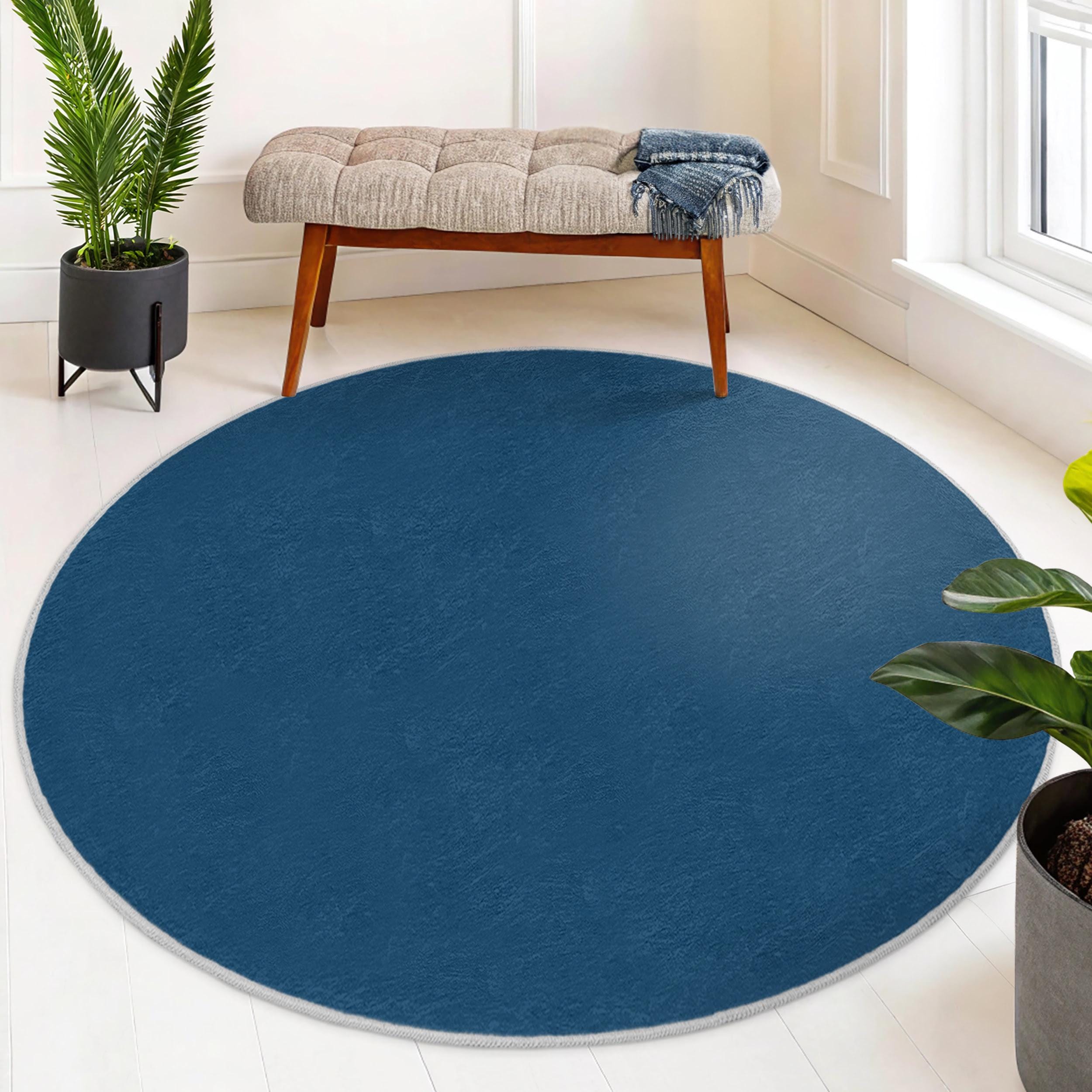 ラグ・カーペット Kyne Stamp Circle Rug by ROOM Blue Blue Texture Modern Round Rug-cool Abstract Ocean Design Circle