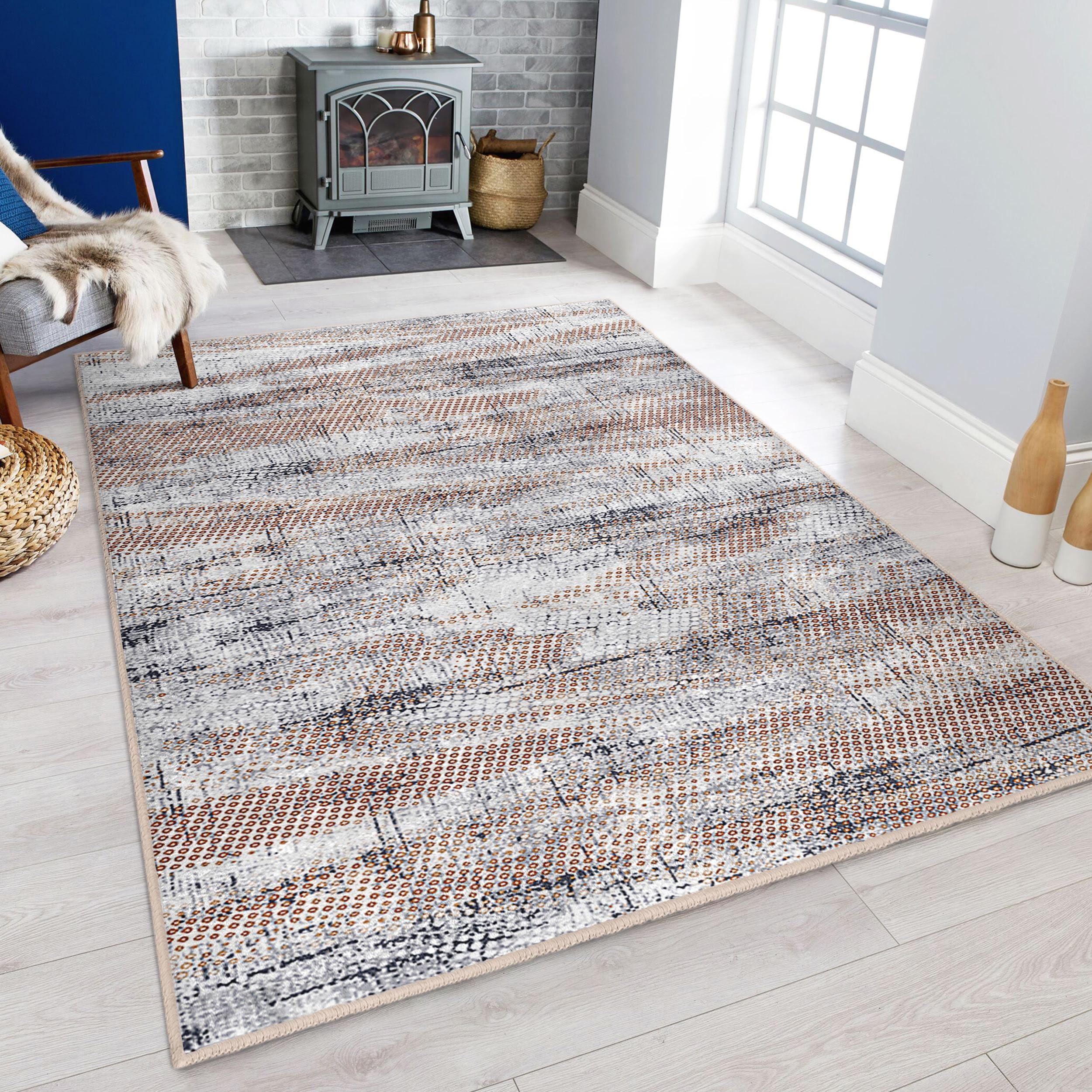 Rustic Textured Accent Rug - Vintage Diamond Dot Mat - Distressed ...