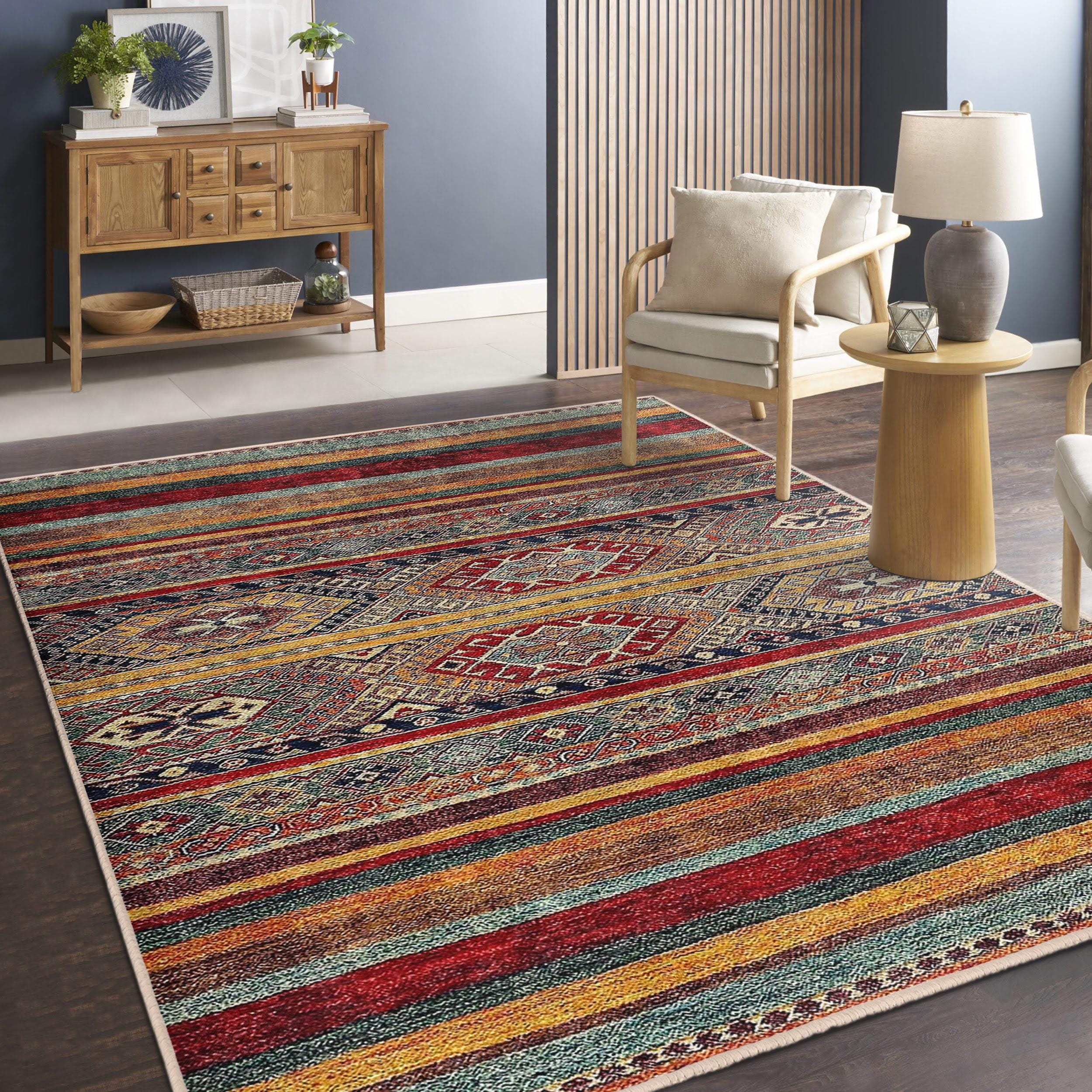 Striped Southwestern Area Rug - Geometric Tribal Accent Carpet - Ethnic ...