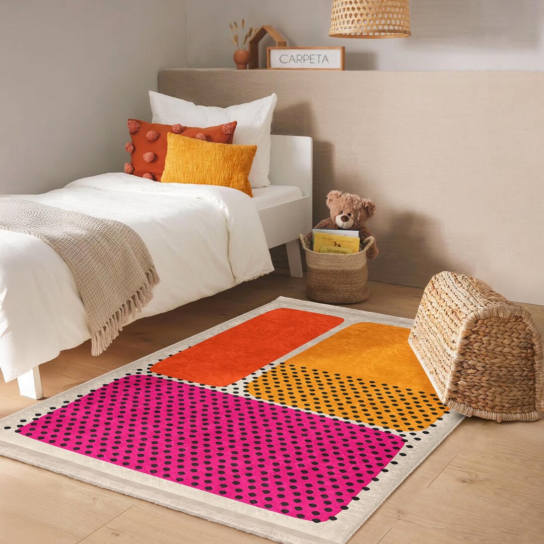 Colorful Geometric Pop Art Rug - Polka Dot Japanese Design Carpet ...
