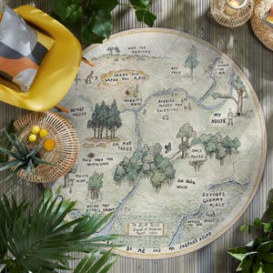 Winnie Forest-kaart rond tapijt - Pooh 100 hectare grote kaart rond tapijt-Woodland Forest Map kinderspeelkleed-konijn Beer op bos verhalenboek cirkeltapijt